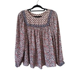 GAP Women's Boho Paisley Floral Ivory Frost Blouse Medium, Bohemian, Peasant